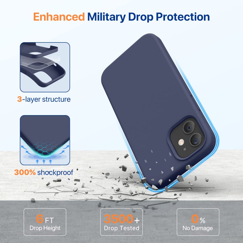 Miracase Compatible with iPhone 12 Case and iPhone 12 Pro Case, Liquid Silicone Gel Rubber Full Body Protection Shockproof Drop Protection Phone Case for iPhone 12/12 Pro 6.1 inch, Navy Blue - Image 4
